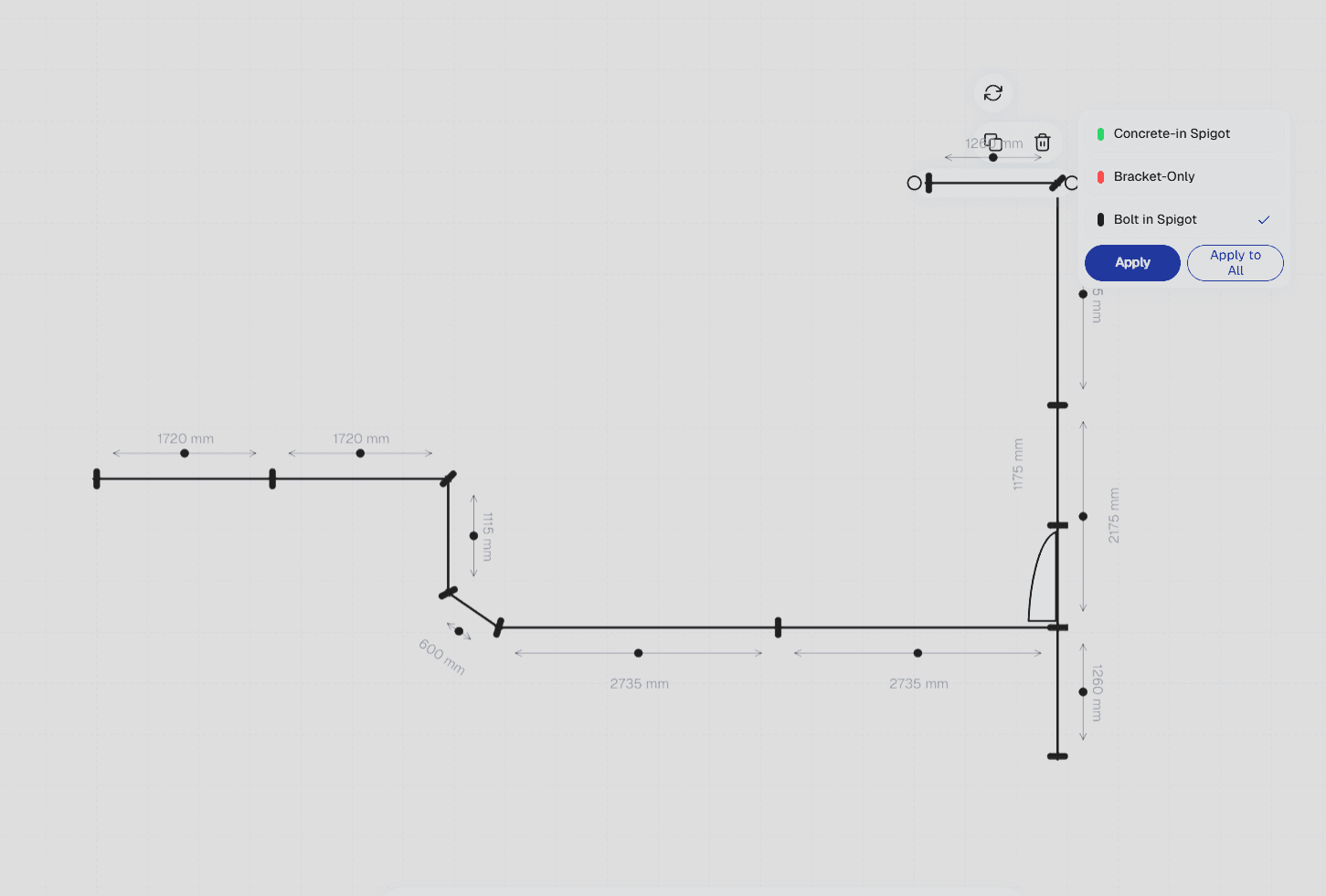 Flo Glass Fence Builder interface